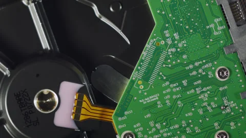 Close-up of hard drive microchips. New HDD hard disk studio shot. 스톡 동영상 143364421