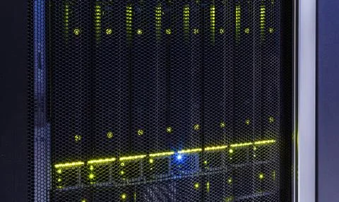 Close-up of hard drives of mainframe in modern data center Stock Photos