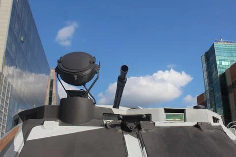 Close-up of the hatch and muzzle of the tank. Army Stock Photos