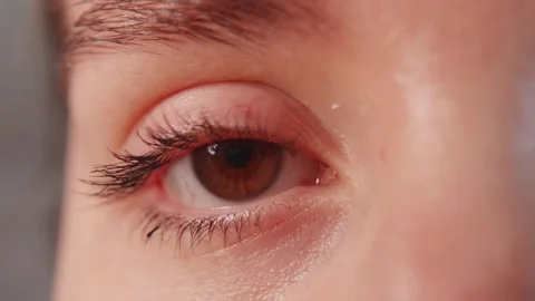 Close up of hazel brown eye with makeup on eyelids 스톡 동영상 347068894