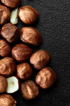 Close up of Hazelnut kernels - Food Frame Background, macro detailed close up. Stock Photos