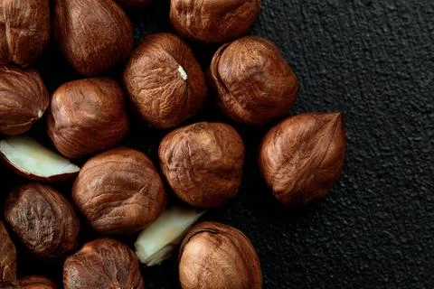 Close up of Hazelnut kernels - Food Frame Background, macro detailed close up. Stock Photos