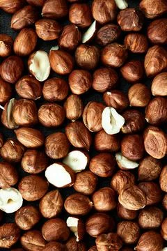 Close up of Hazelnut kernels - Food Frame Background, macro detailed close up. Foto stock