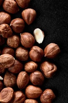 Close up of Hazelnut kernels - Food Frame Background, macro detailed close up. Stock Photos