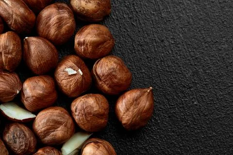 Close up of Hazelnut kernels - Food Frame Background, macro detailed close up. Stock Photos