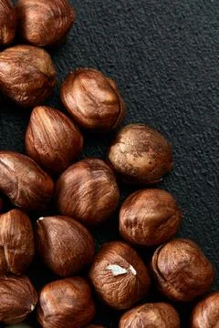 Close up of Hazelnut kernels - Food Frame Background, macro detailed close up. Stock Photos