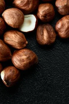 Close up of Hazelnut kernels - Food Frame Background, macro detailed close up. Stock Photos
