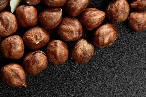 Close up of Hazelnut kernels - Food Frame Background, macro detailed close up. Stock Photos