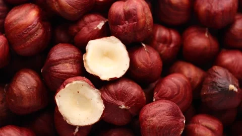 Close up of hazelnut, rotation in circle. Turning nuts. Stock Footage 233288693