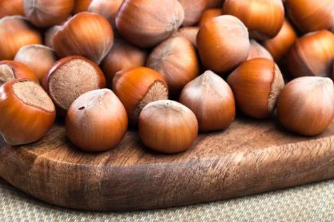 Close up of hazelnuts on table - Image Stock Photos