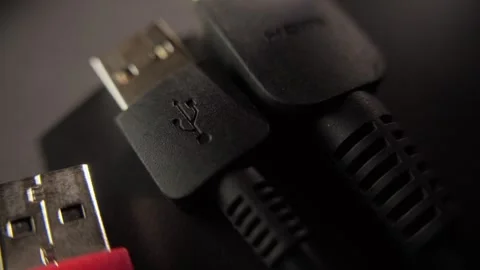 Close-up of HDMI and USB Connectors on a Dark Background Stock Footage 296159182