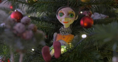 Close HDR shot of a string operated handmade ceramic puppet (marionette) Stock Footage 121209725