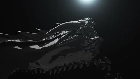 Close up Head Black Dragon Destruction falling rock debris on black blackgrou Vídeos de archivo 139967861