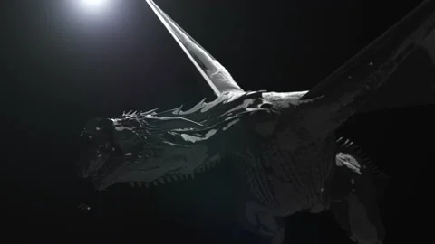 Close up Head Black Dragon Destruction falling rock debris on black backgroun Vídeos de archivo 139976129