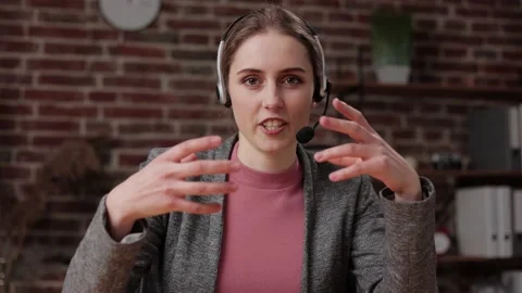 Close up head shot web camera view smiling beautiful young brunette woman in Stock Footage 164990222