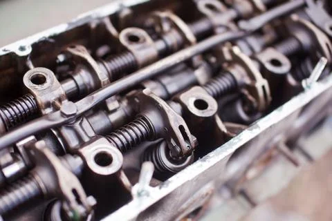 Close-up the head of a six-cylinder engine Stock Photos