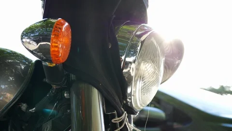 Close-up headlight of classic motorcycle Stock Footage 93773410