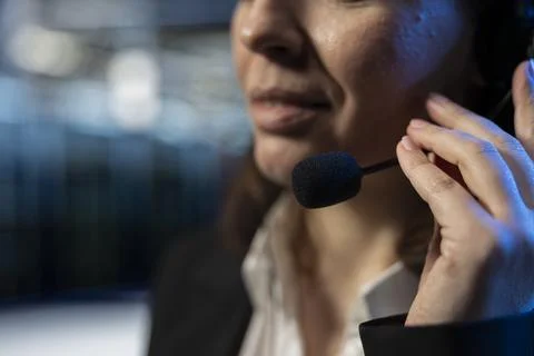 Close up of headset mic used by data center tech support operator Stock Photos