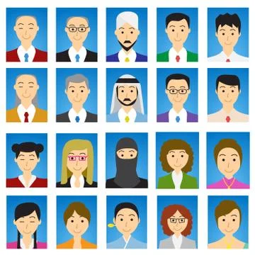Close up Headshot in flat style with blue gradient background Stock Illustration