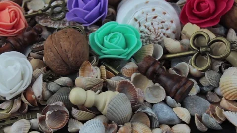 Close up heap of different objects Stock Footage 81263223