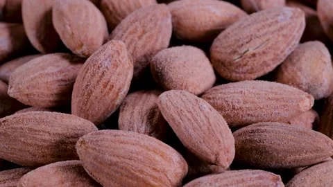 Close-up, heap of fresh almonds in close detail.  Slider shot. Stock Footage 296539760