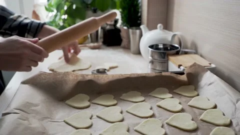 Close up of a heart cookie on a baking sheet Stock Footage 147547577