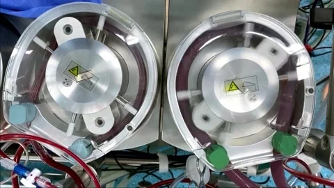 Close up heart lung machine top view on roller pump of heart lung machine dur Stock Footage 158902261