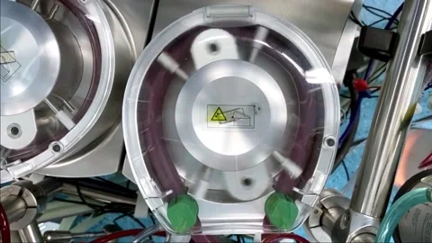 Close up heart lung machine top view on roller pump of heart lung machine dur Stock Footage 158902266