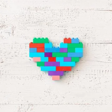 Close-up of a heart made of multi-colored cubes of a boy's color scheme Stock Photos