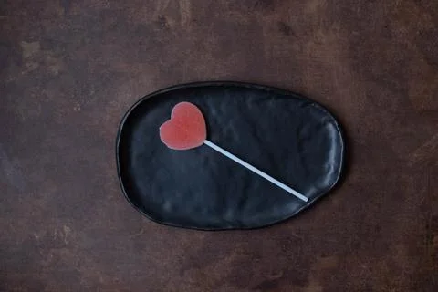 Close up Heart Shape Candy Stick for White Day Foto stock