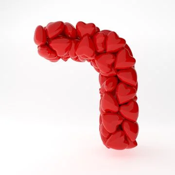 A close up of Hebrew 3d rendering symbols made of hearts isolated on white Stock Illustration