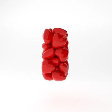 A close up of Hebrew 3d rendering symbols made of hearts isolated on white Stock Illustration