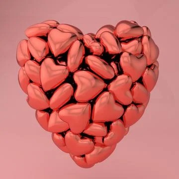 A close up of Hebrew 3d rendering symbols made of hearts isolated on white Stock Illustration