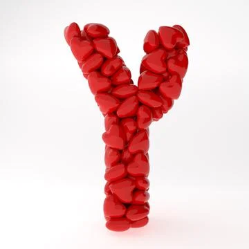 A close up of Hebrew 3d rendering symbols made of hearts isolated on white Stock Illustration