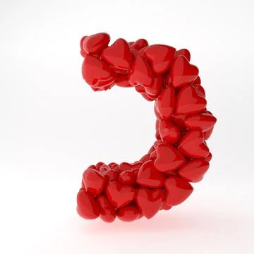 A close up of Hebrew 3d rendering symbols made of hearts isolated on white Stock Illustration