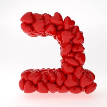A close up of Hebrew 3d rendering symbols made of hearts isolated on white Stock Illustration