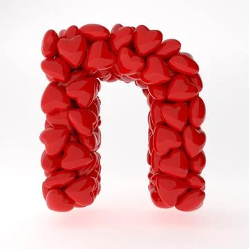 A close up of Hebrew 3d rendering symbols made of hearts isolated on white Stock Illustration