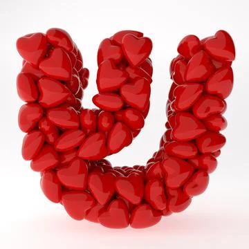 A close up of Hebrew 3d rendering symbols made of hearts isolated on white Stock Illustration