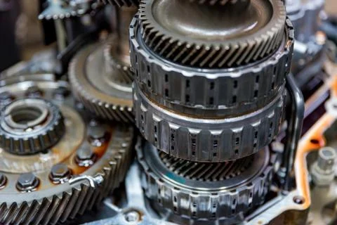 Close-up helical gears in car automatic transmission 스톡 사진