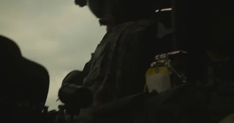 Close Up Helicopter Pilot Saying Brace Video stock 84075315