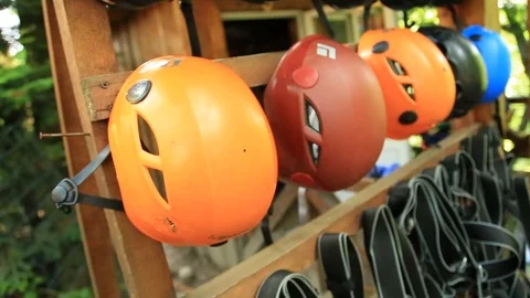 Close up of helmets in the mountains Video stock 94499521