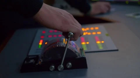 Close up of a helmsman's hand adjusting a ships throttle Stock Footage 107088275