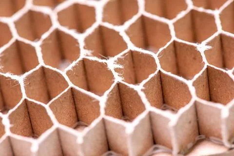 Close up of hexagon honeycomb core cell made of paper Stock Photos