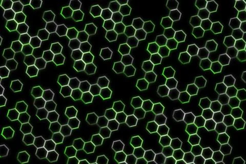 Close-up of hexagonal chemical structure on black background Stock Illustration