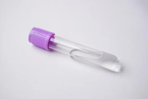 Close-up, high-angle shot of a single empty medical blood collection tube w.. Stock Photos
