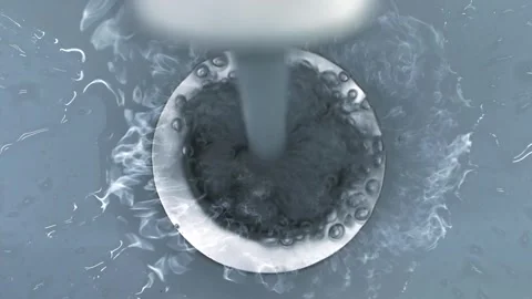 Close-Up high-angle video of Water flowing Down a Stainless Steel bathroom Sink Vidéo 262672439