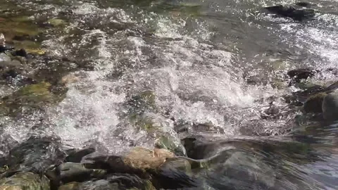 Close Up High Angle View of Fast Flowing River Water Over Rocks Video stock 335127305