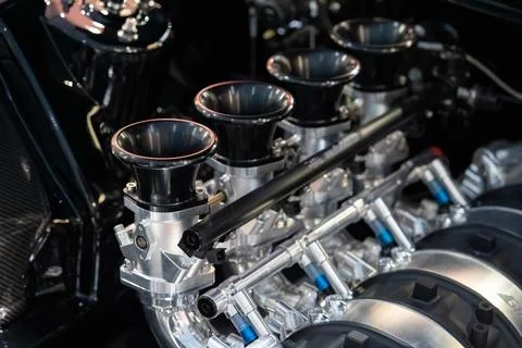 Close up of high performance car engine components Foto stock