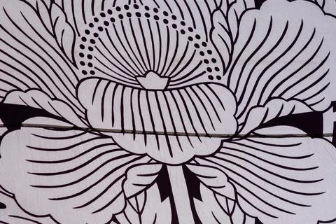 A close-up, high-resolution line art illustration of a stylized flower in bol Illustrazione stock