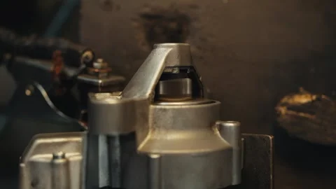 Close-up of high speed blade of a car spare part of a car starter on a test Stock Footage 285641090